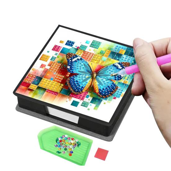 DIY Note Box Diamond Art Kit Sticky Note Holder Craft Set Diamond Art Project Memo Pad Holder DIY Kit for Gift And Home Office Desk Decor