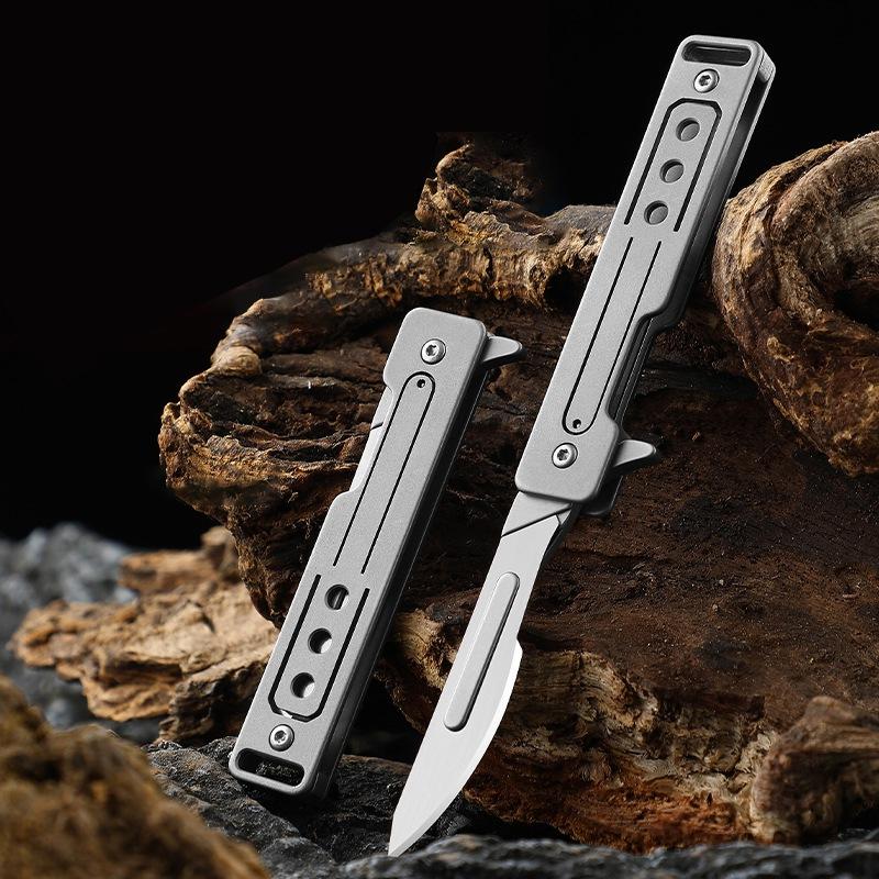 Stainless Steel Mini Folding Knife Scalpel Fast Open Unboxing Replaceable #24 Blade EDC Survival Multitool Keycahin Pocket Knife