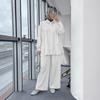New Arrival: Beaded Long Sleeve Top & Wide Leg Pants Set - Muslim Women's Fashionable Casual Wear