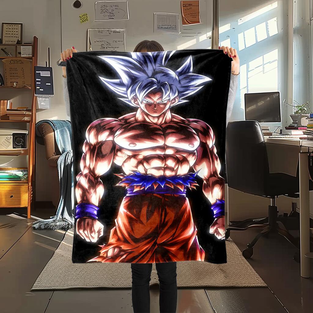 1 Stück Son Goku Druck Flanelldecke, Hohe Qualität für alle Jahreszeiten, Heimdekoration, Wärme und Komfort, Perfekt für Weihnachtsgeschenke