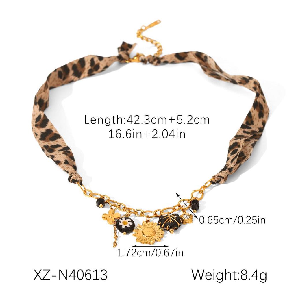 Women's Luxury Leopard Print Silk Scarf & Non-Fading Titanium Steel Bracelet