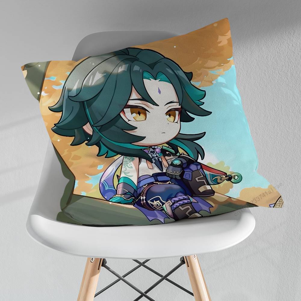 Cute XXiao Genshin Impact Pillowcase for Sofa Room Office Decor Printing Merchandise AllMatch Cushion Cover