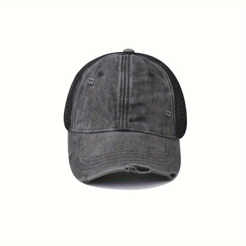 1pc Breathable Distressed Denim Baseball Cap for Women Sun Hat- Adjustable, Sun-Protective & Versatile Solid Color