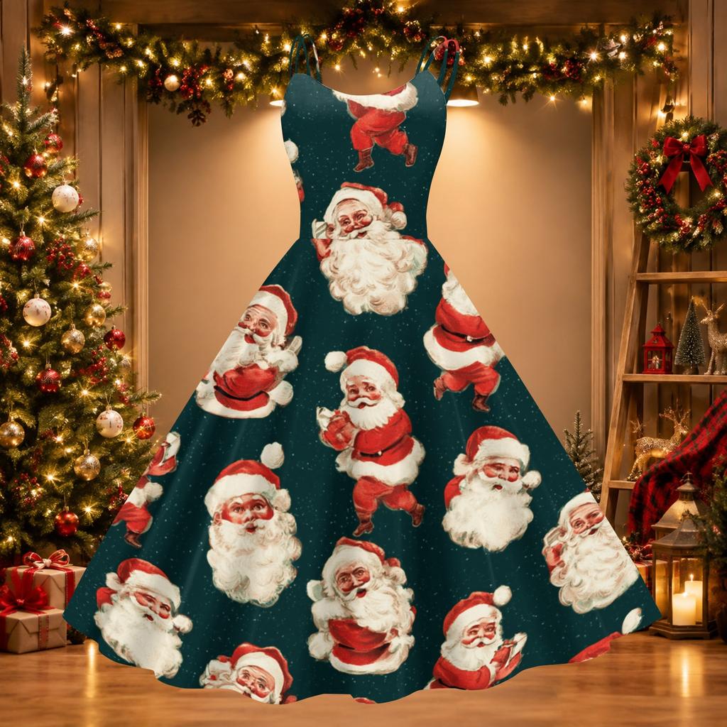 Women's Christmas Print Off-Shoulder Sexy Retro Party Dress for Holiday Celebration