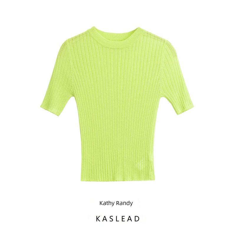 Kaslead New Arrival Women's Clothing Fashion Style Fashion Casual Minimalist Rib Thin Needle Knitting Tops 3471017
