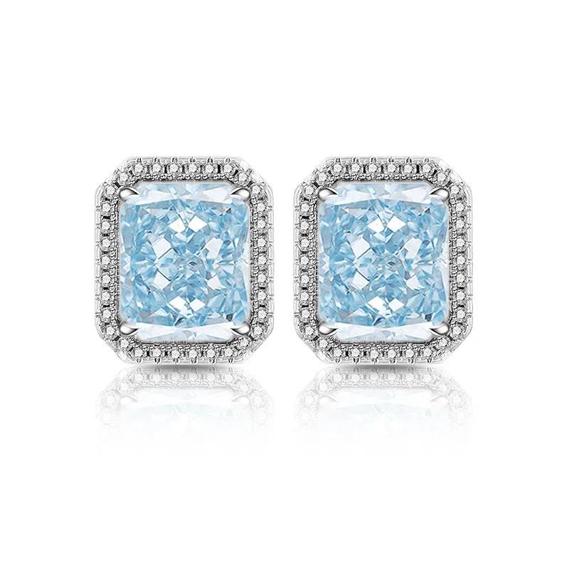 925 Sterling Silver Ice Flower Cut Rectangular Stud Earrings High Carbon Diamond Earrings Birthday Anniversary Party Gift