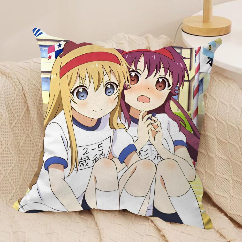 Yuru Yuri Cushion Cover Soft Plush Fabric DoubleSided Printed Sofa Cushion Cover for All Seasons Home Decor Gift