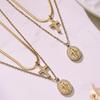 18K Gold Plated Stainless Steel Zircon Cross Pendant Layered Necklace with Double Blade Chain