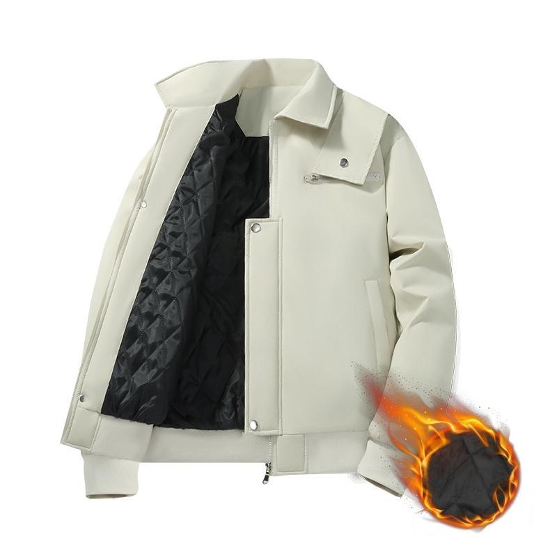 Thick Warm Quilted Workwear Jacket Men Autumn Winter Slim Fit Bomber Jacket Men s Turn Down Collar Cotton Padded Outerwear Coat M хаки