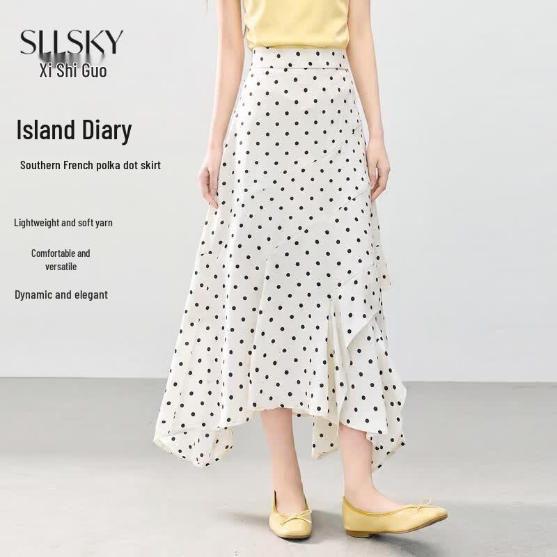 Irregular Ruffle Polka Dot Fishtail Midi Skirt XL
