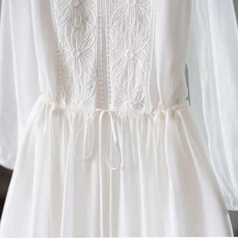 Romantic White Chiffon Dress with Embroidery for Women