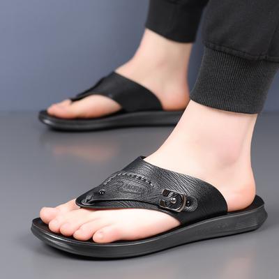 Fashion Summer Handmade Leather Slippers Trendy Fashion Men's Flip-flops Thick Soled Outdoor Breathable Comfortable Simple Men Slippers