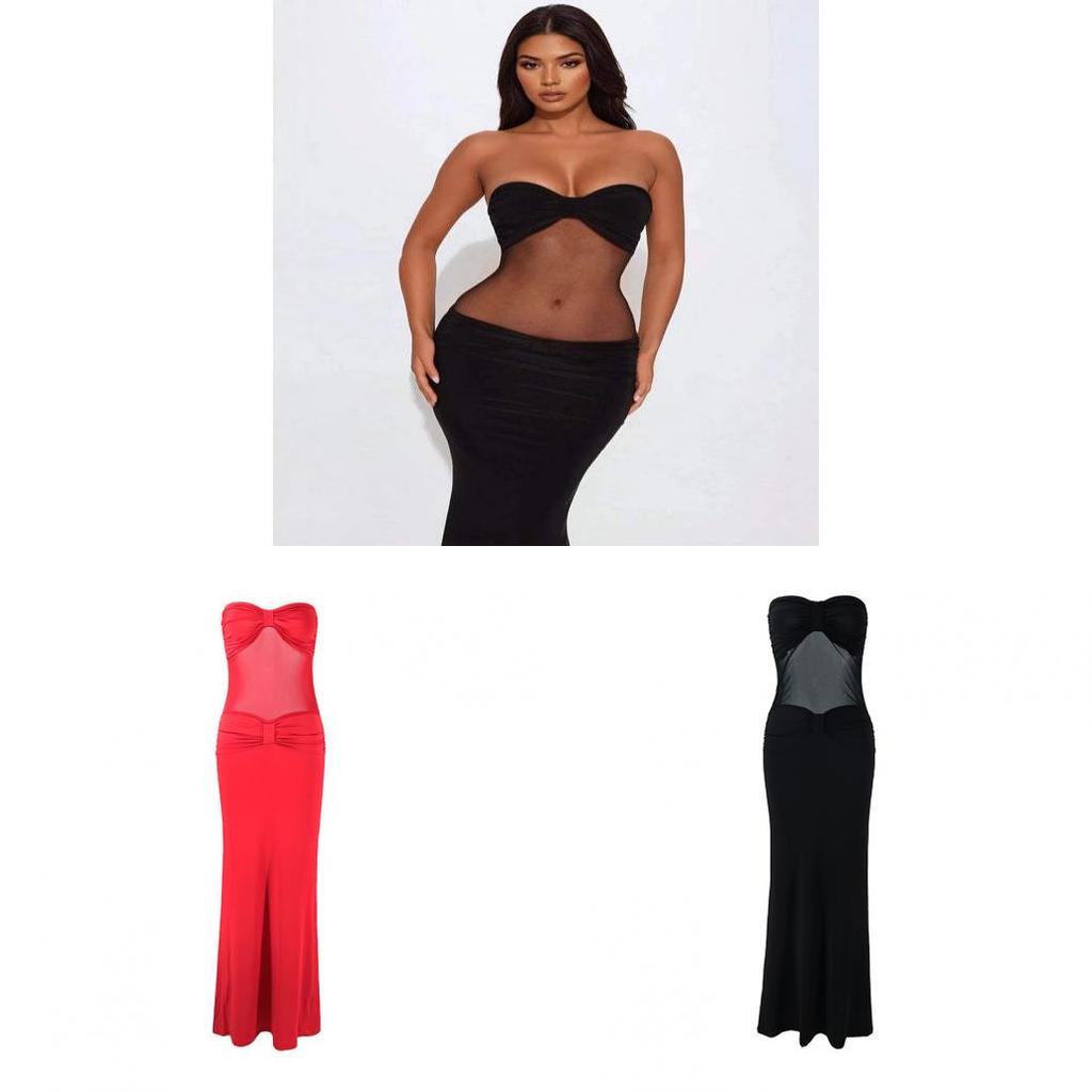 Sexy Clubwear Nightclub Dress With Sheer Mesh And Spliced Fabric For Party Night Out