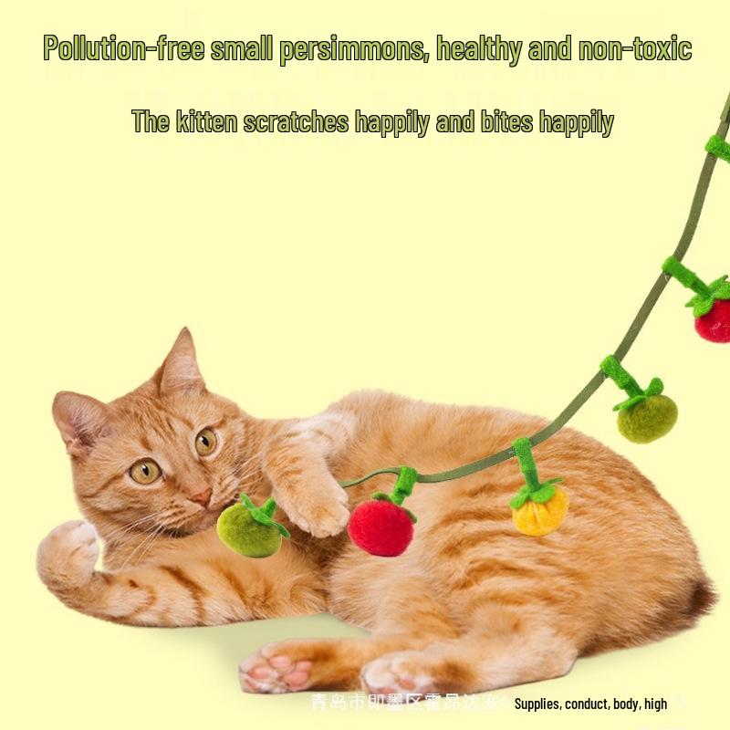 Bite-Resistant Tomato Teaser Wand with Bell - Self-Play Cat Toy for Kittens