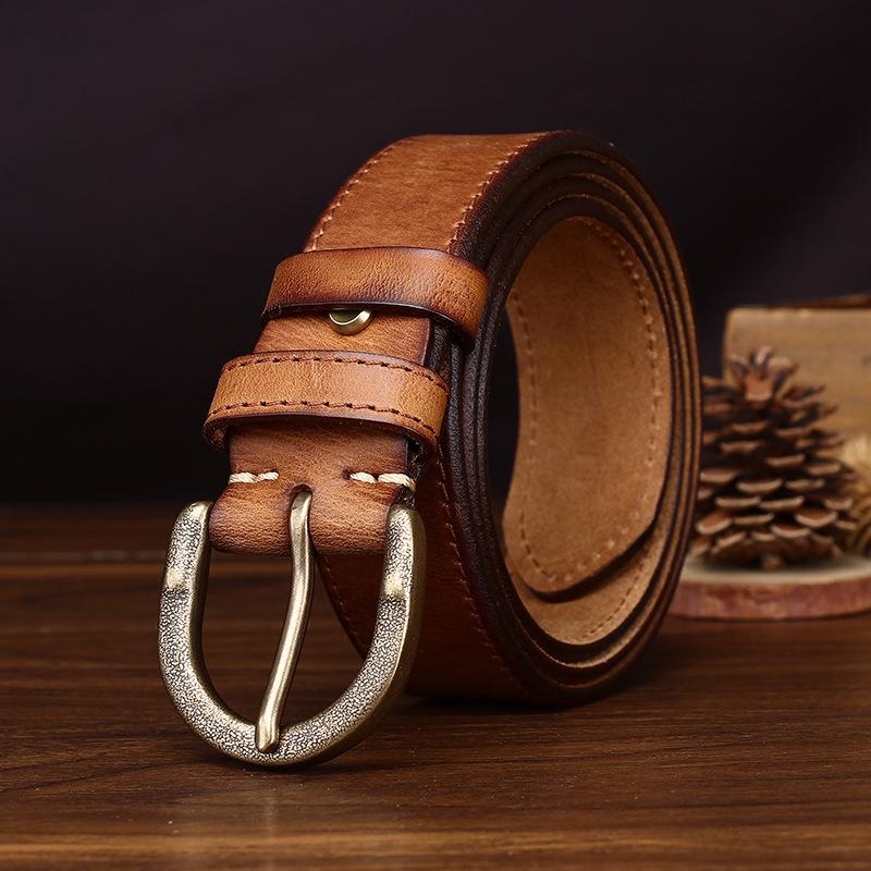 3.8Cm Wide New Retro And Old Matte Belt Men'S Genuine Leather American Pin Buckle First Layer Cowhide Jeans Belt