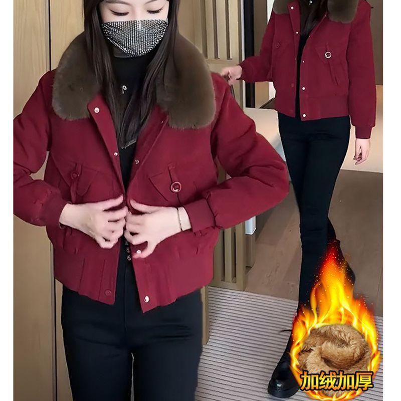 

Женская теплая куртка на осень и зиму с добавленным бархатом и укороченная хлопковая куртка с утолщением 3XL красный