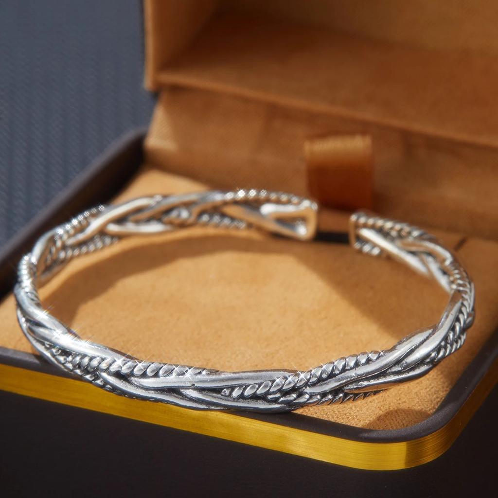 Classic Retro Fashion Silver Color Lotus Flower Bracelet for Women Ethnic Style Lotus Leaf Bracelet Retro Open Bracelet Jewelry