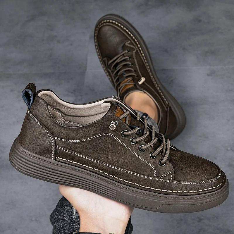 Fashion Genuine Leather Casual Shoes for Men Shoes Luxury Sneakers Male Comfortable Cow Leather All-match Comfortable Skate Men's Shoes