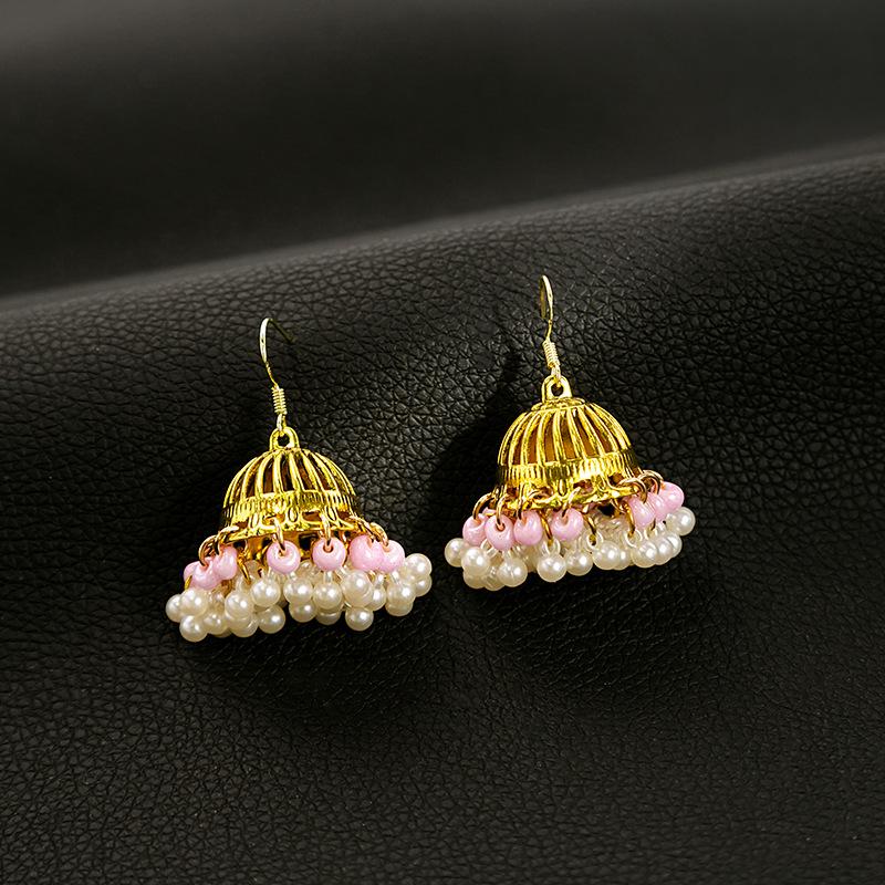 Bohemy Kolczyki Sztyfty Igła Srebrna: Cyrkonie, Chwosty, Perły, Kształt dzwonka, Wzór etniczny vintage