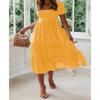 Women's French Vintage Floral Print Midi Dress Square Neck Puff Short Sleeve High Waist Chiffon Tiered Summer Casual Holiday Party Ladies Dress