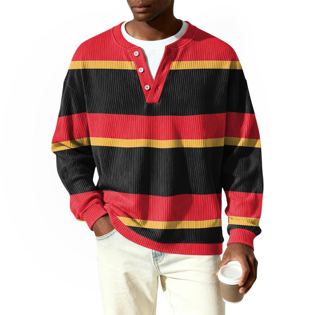Herren Button-Down Kragen Langarm Rippstrick Pullover