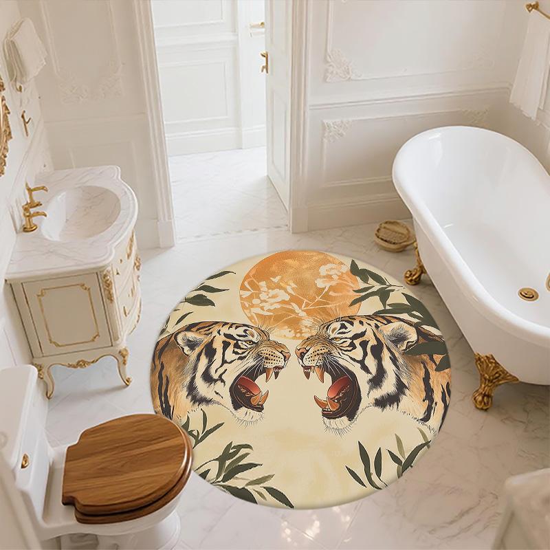 Leaf Tiger,Round Area Rug,Carpet Rug for Living Room Bedroom Sofa Playroom Decor,Non-slip Floor Mat