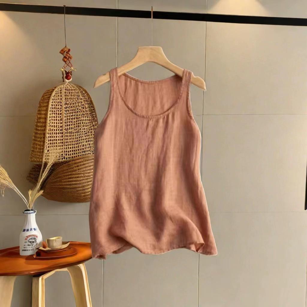 

Женская ретро-вышитая хлопково-льняная майка: Свободный, приталенный летний топ без рукавов XXXL (72.5-82.5 kg) белый