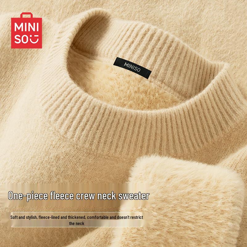 MINISO Men's Fleece-Lined Turtleneck Knit Sweater