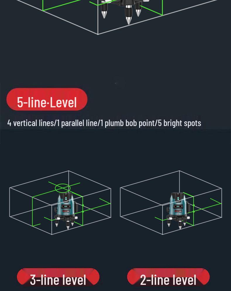 High-Precision Outdoor Green Laser Level - 2, 3, or 5 Lines with Infrared Automatic Leveling