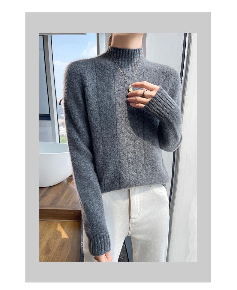 Damski wełniany sweter z golfem o splocie diamentowym - Wyszczuplający, wszechstronny pulower jesienno-zimowy