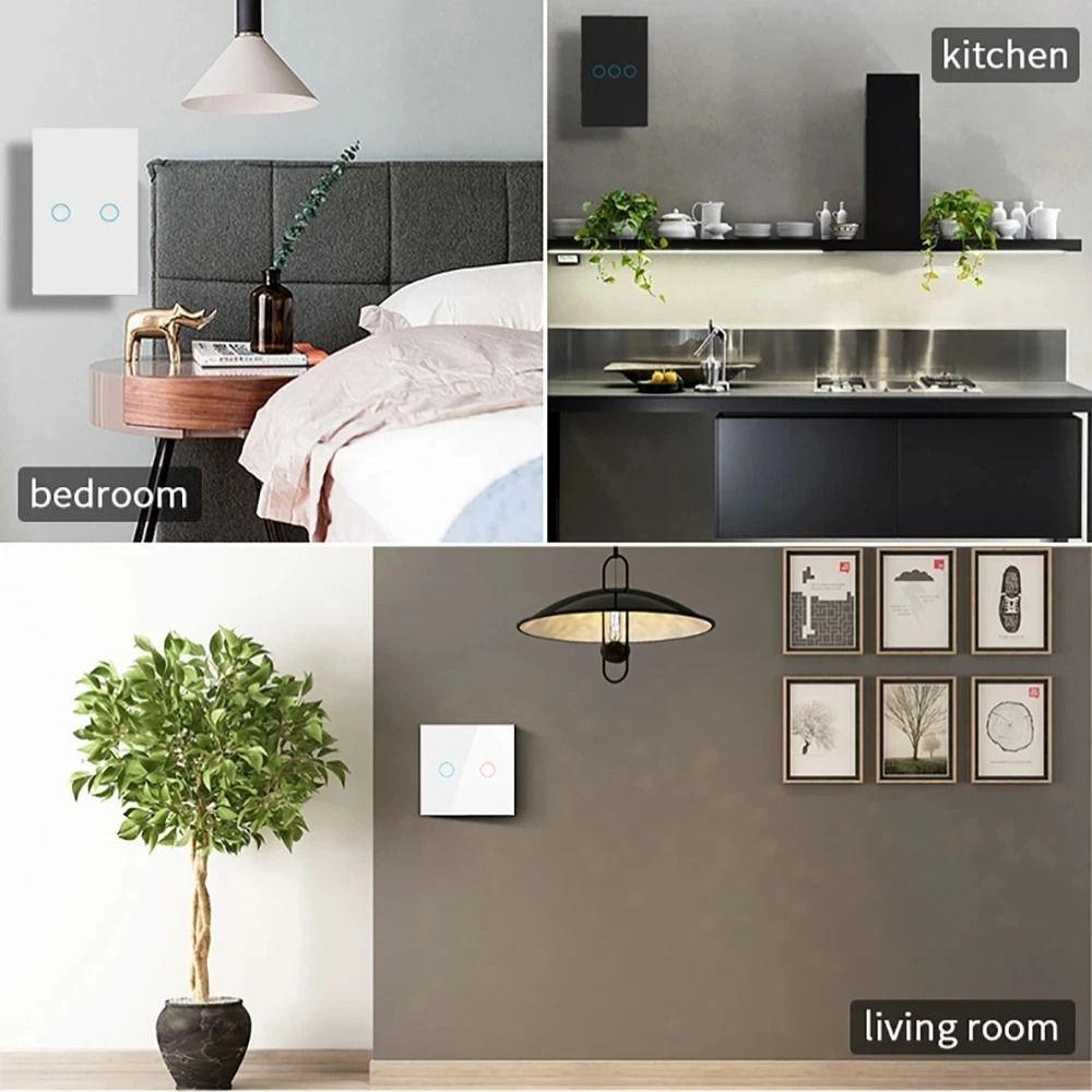 Crystal Glass Panel LED Light Switch AC100-240V EU Plug LED Sensor Switch Fire-Resistant 1/2/3 Gang Wall Light Switch