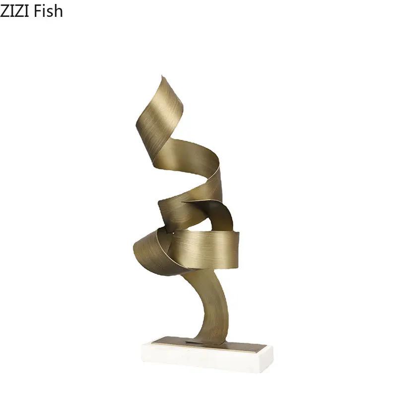 Creative Golden Streamer Marble Base Metal Statue Modern Design Living Room Furnishings Sculpture Desk Decoration Ornaments