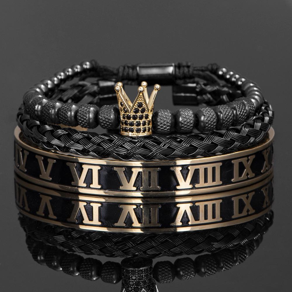 2026 European and American Market Crown Bracelet Set Drip Glue Roman Numeral Bracelet Twist Bracelet Decoration 19CM
