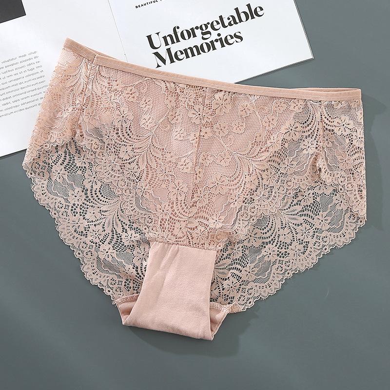 Tamanho grande triângulo para mulheres renda gelo seda sem costura roupa íntima algodão puro médio alcance, calcinha cintura média