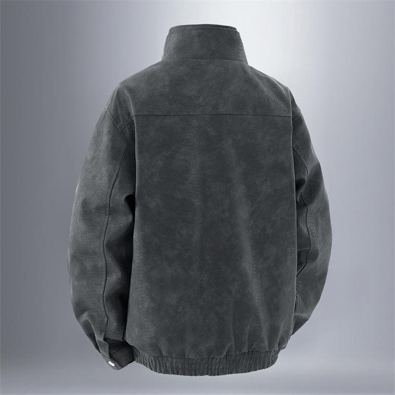 Autumn new men's American trendy brand locomotive clothing simple and versatile stand-up collar leather jacket loose fashion leather jacket