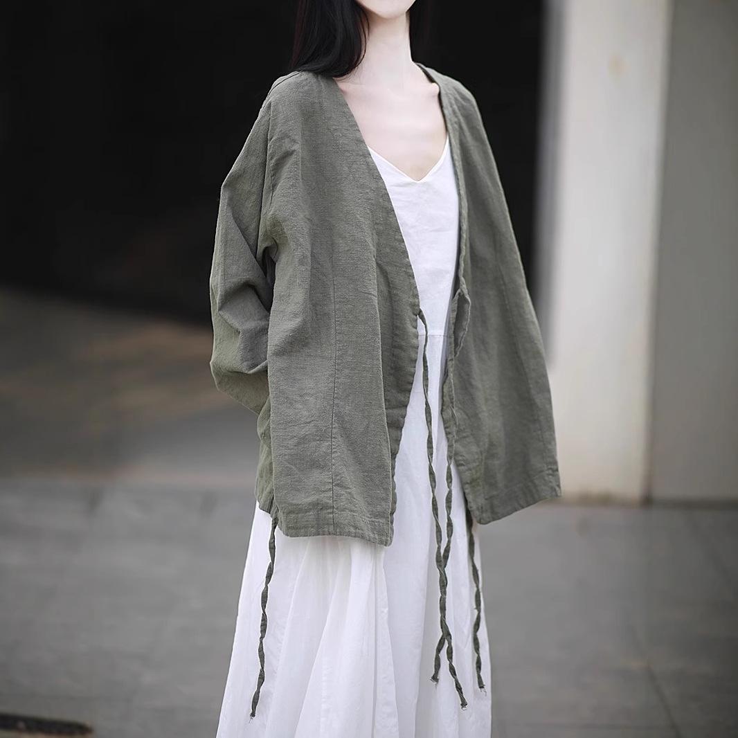 

Женское ретро хлопково-льняное пальто свободного кроя с принтом тай-дай One Size