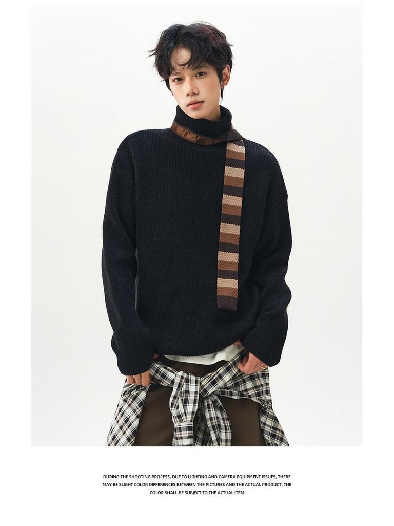 Retro Chunky Knit High Neck Sweater - Cozy Autumn/Winter Loose Fit