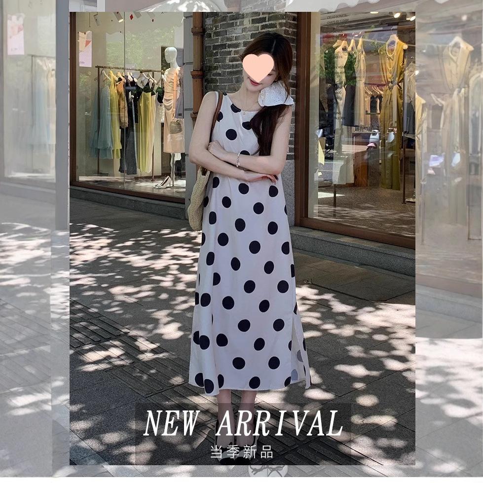 Polka Dot Dress Summer Dress New Temperament Retro Sleeveless A-shaped Long Skirt Loose and Thin Vest Strap Skirt Women