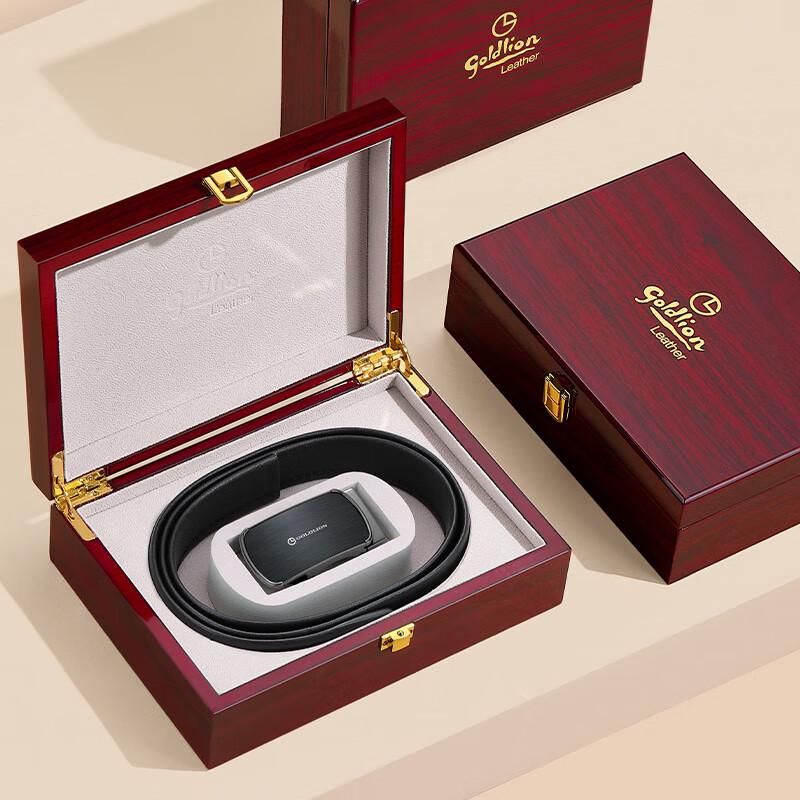 Goldlion Men's Automatic Buckle Leather Belt with Gift Box