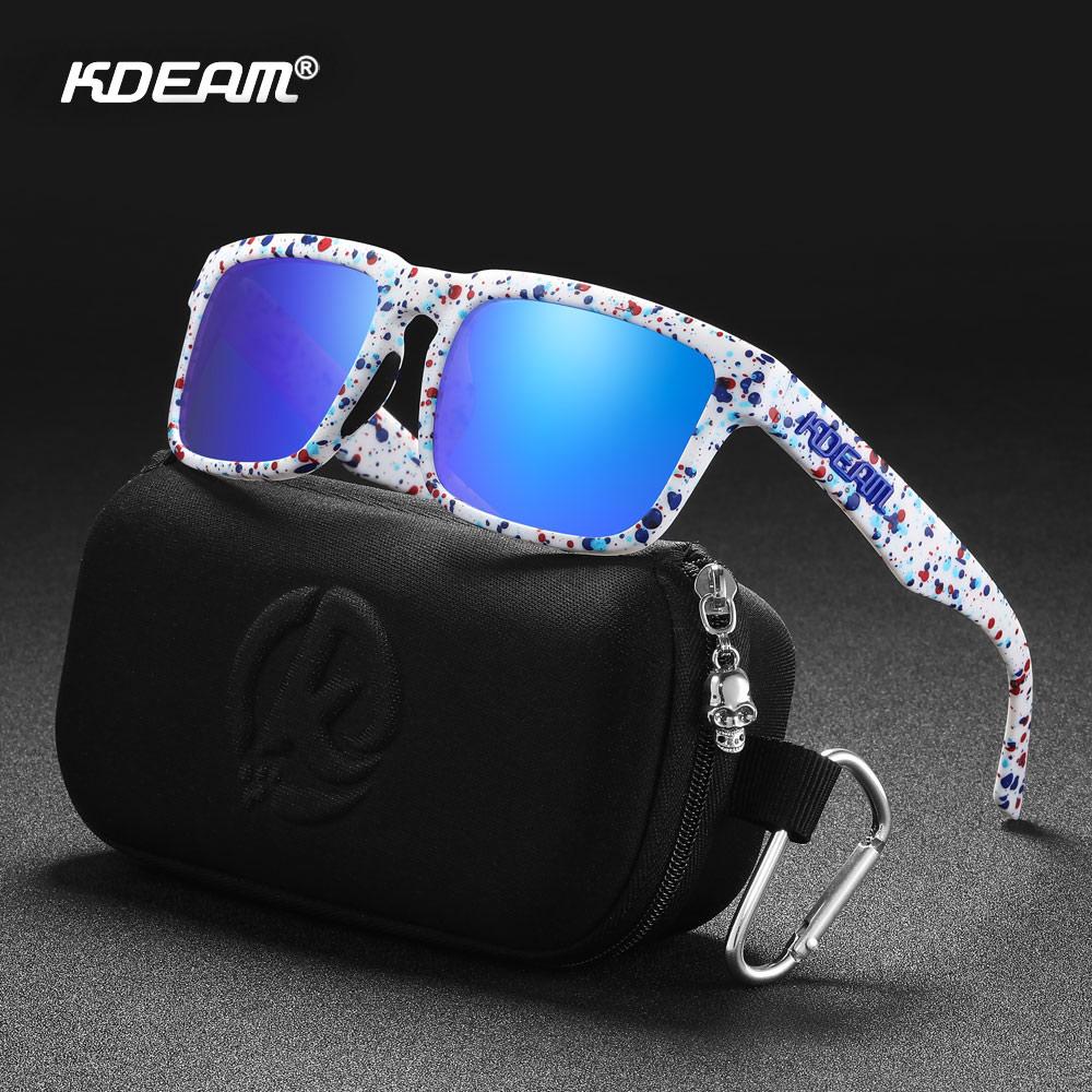 Lunettes de soleil polarisées style carré KDEAM pour hommes et femmes Taille moyenne Largeur totale 145 mm Lunettes de soleil d'extérieur avec étui zippé