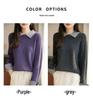 Women's Stylish Color-Block Wool Sweater with Dropped Shoulders, Double-Ribbed Collar, Perfect for Autumn and Winter Versatile Commute Wear.