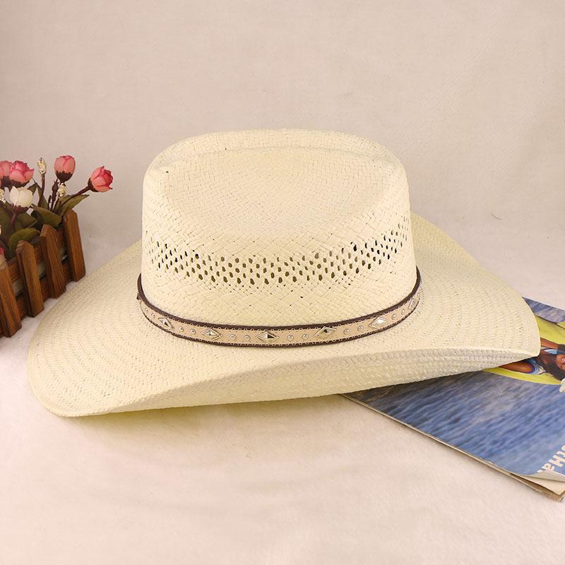Stiff Five-Point Papyrus Knight Hat Western Panama Cowboy Hat Spring Summer Men'S Sun Hat