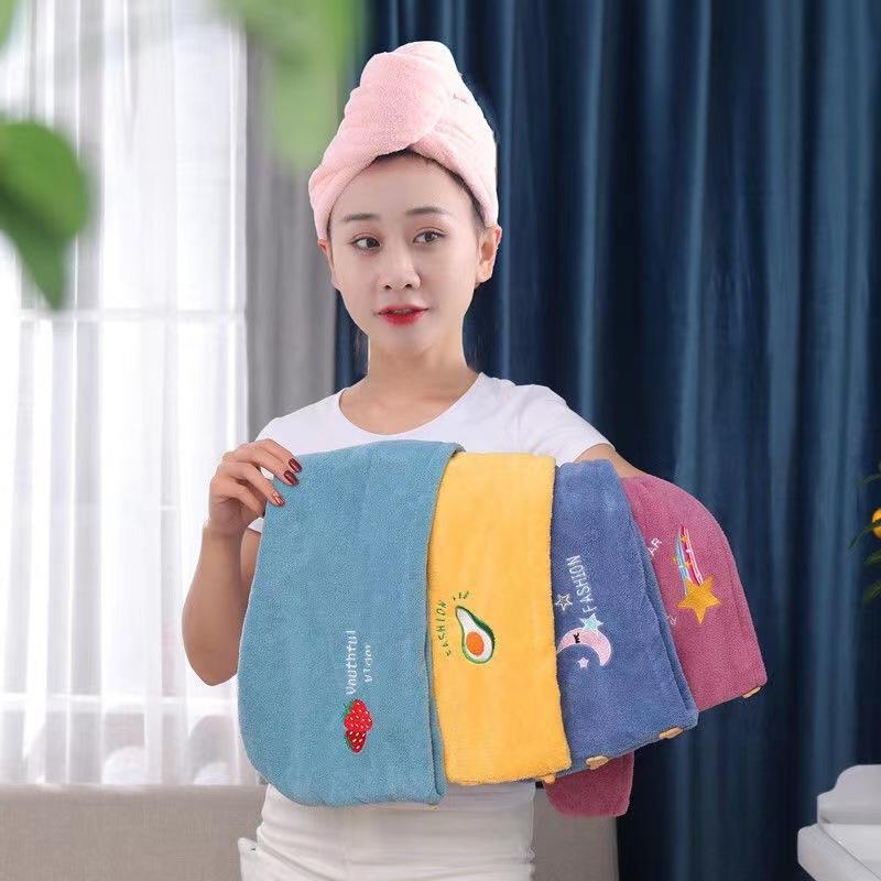 Coral Wool Thickened Hair Cap Cartoon Embroidery Absorbent Triangle Cap Women's Shower Cap Absorbent Hair Towel