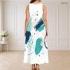 Women Plus Size Round Neck Triple Keyhole Cutout Sleeveless Abstract Printed Long Dress