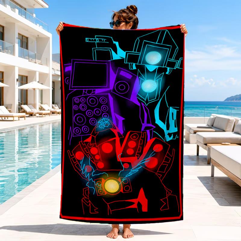 Robot Invasion Alert Beach Towel, Microfiber Beach Towel, Perfect For Pool, Beach, Travel, Home Decor Beach Party Fan Gifts