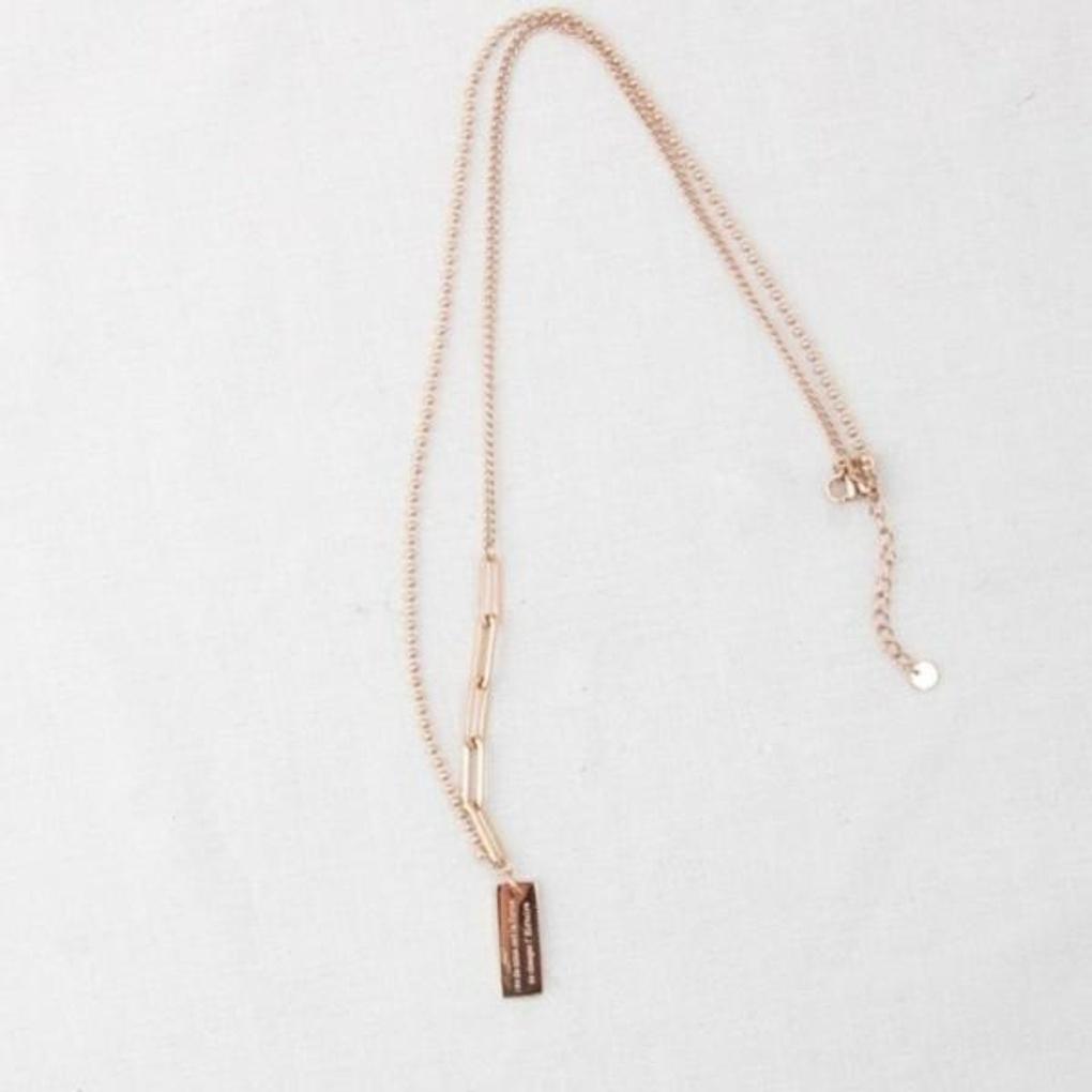 Atria Chain Mix Unbalanced Surgical Steel Pink Gold Necklace EWSSNSC0009