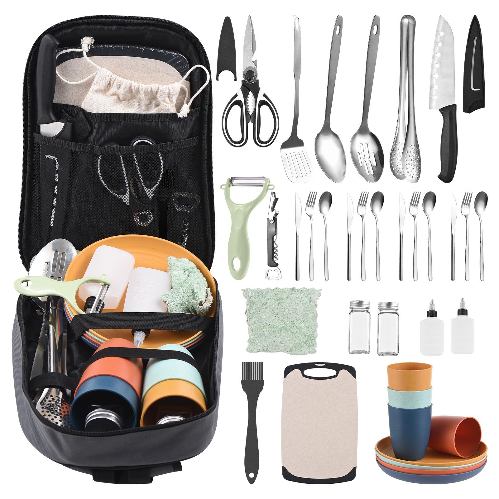 Ensemble d'ustensiles de cuisine de camping Équipement essentiel pour la cuisine de camping Cuisiner Griller multicolore