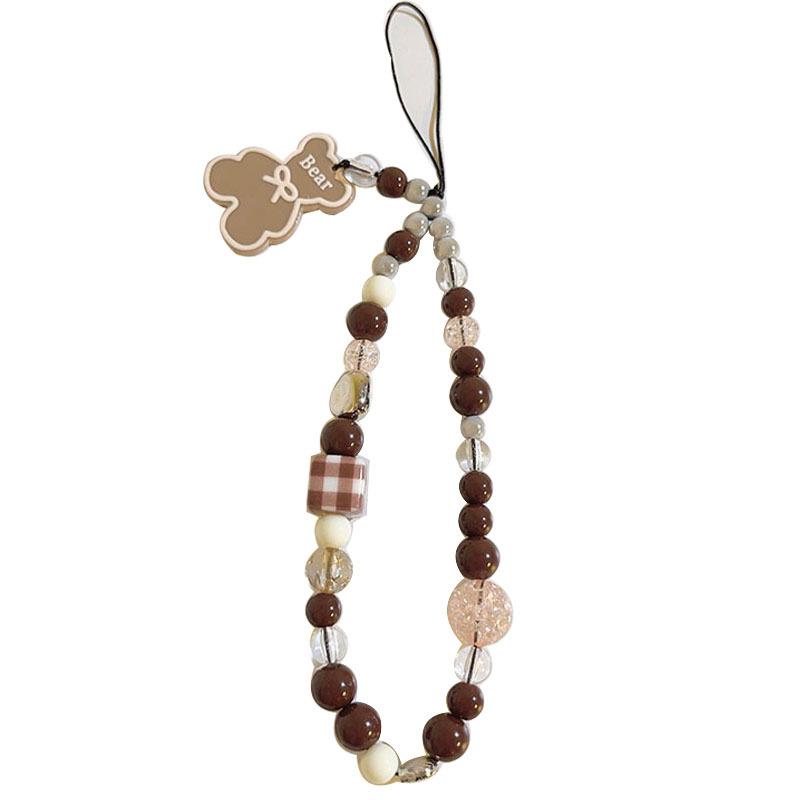 Blue Pink Bowkont Beads Phone Chain Sweet Cool Love Bear Hanging Rope Camera Lanyard Anti-Lost Wrist Straps Bag Accessories
