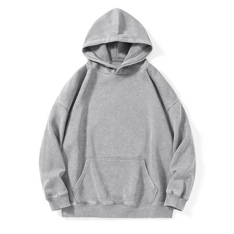 Washed Batik Hoodie Heavyweight American Vintage Loose Plain Color Long Sleeve Trendy Unisex
