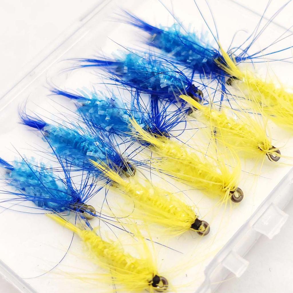 Trockenfliegen Angelköder-6/10Stk.-Blau&Gelb Maifliege Trockenfliegen Kristallfaden Seidenkörper Köder Größen#10 Für Forelle/Barsch/Karpfen usw. im Süßwasser oder Salzwasser.